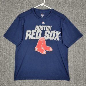 Boston Red Sox T-Shirt Mens M Blue Graphic Socks Logo Majestic MLB Baseball Team
